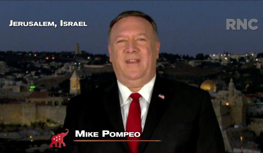  Pompeo aparece en la convención republicana de Trump desde Jerusalén