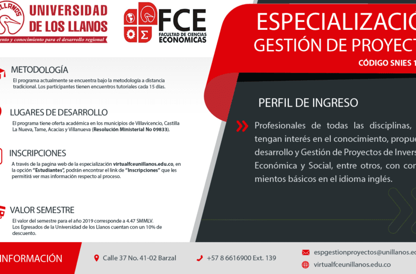  Especialización en gestión de proyectos ofrece UNILLANOS