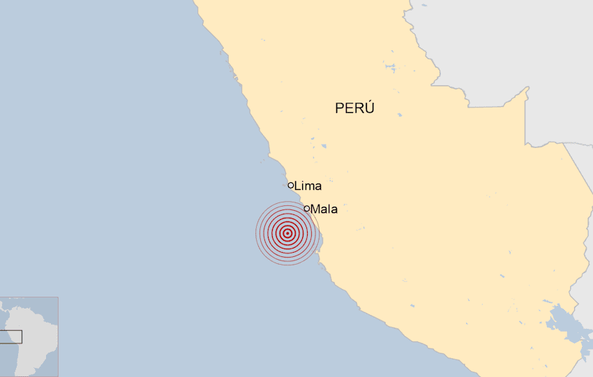  Un sismo de magnitud 6 en la escala de Richter sacude la costa central de Perú