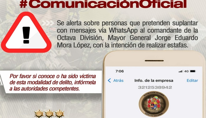  Comandante de la Cuarta División alertó sobre suplantación para estafar por WhatsApp