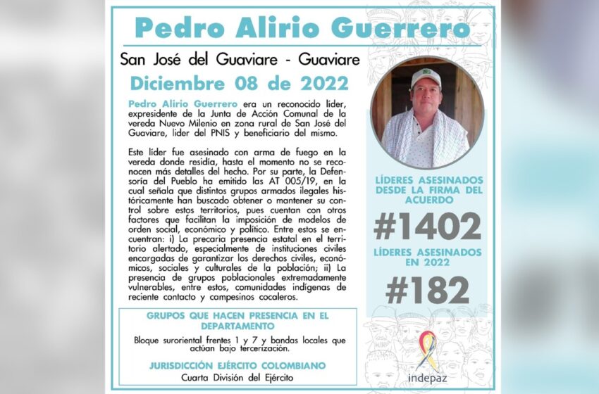  Defensoría pide esclarecer homicidio del líder social Pedro Alirio Guerrero en Guaviare