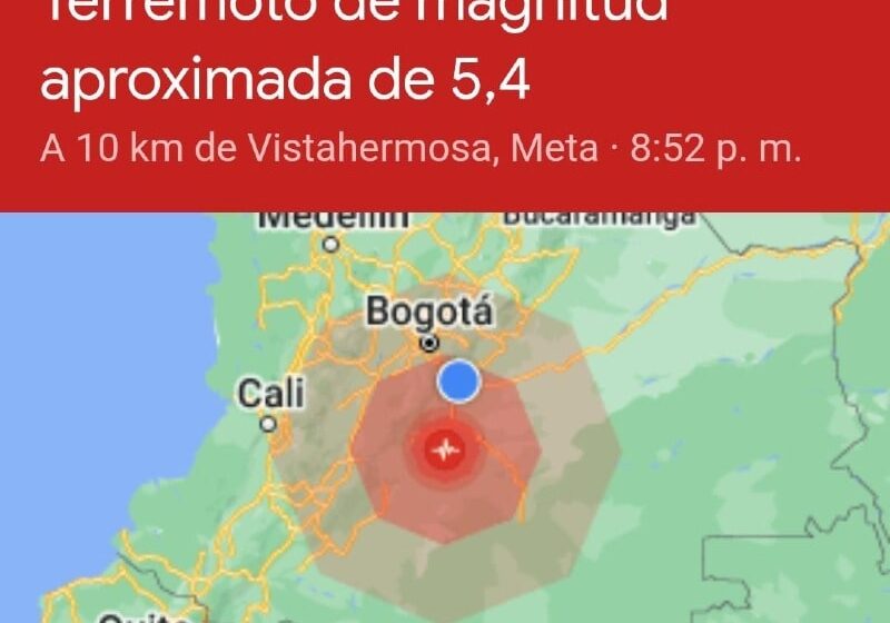  Temblor bastante fuerte, pero sin ninguna consecuencia en Vistahermosa y San Juan de Arama