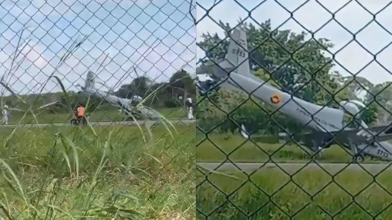  Avioneta de la Fuerza Aeroespacial quedó enterrada de nariz, paralelo a la pista en el Aeropuerto de San José de Guaviare