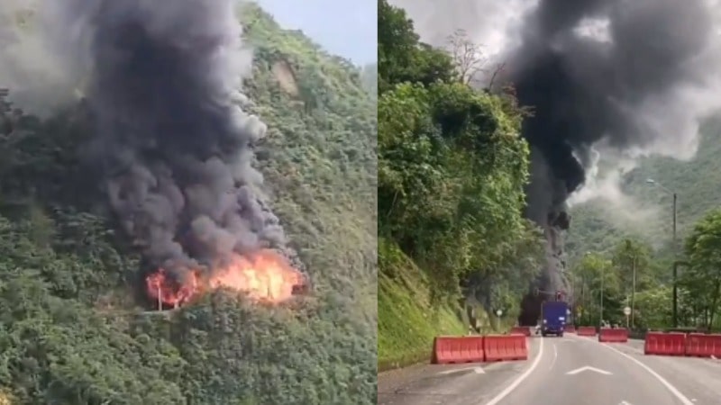  Impresionante explosión de tracto camión cargado de líquido inflamable sobre la vía a Bogotá