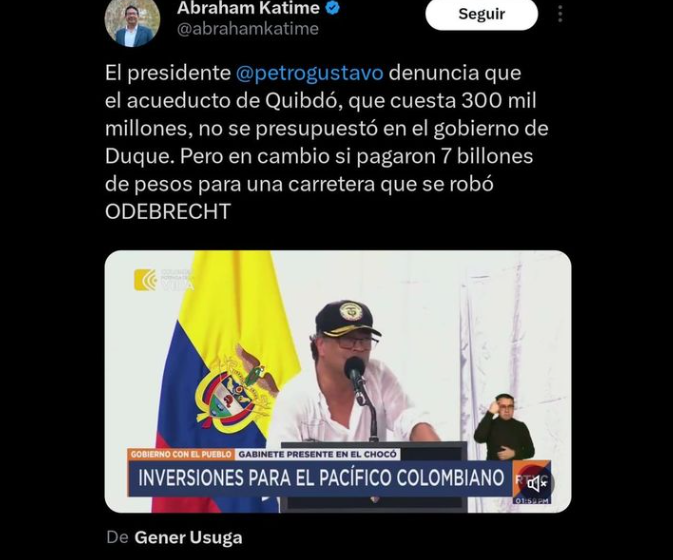  El presidente Gustavo Petro denuncia que el acueducto de Quibdo, no se presupuesto en el gobierno de Duque