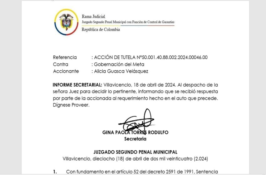  Incidente de desacato contra Gobernadora Rafaela Cortés por incumplimiento a fallo de Tutela